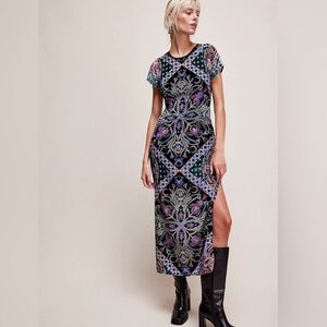 Free People Iris Maxi Dress NWT XS Velvet Cutout Emerald Combo